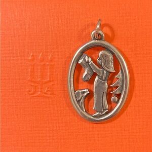 James Avery retired girl hanging up Christmas stocking pendant sterling silver